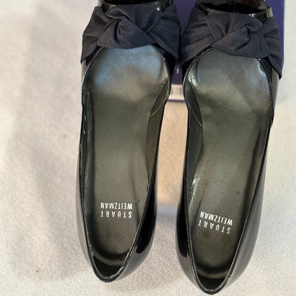 Black Patent Leather Sling Back Heels with a bow